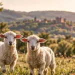 Deux jeunes agneaux côte à côte dans une prairie dorée