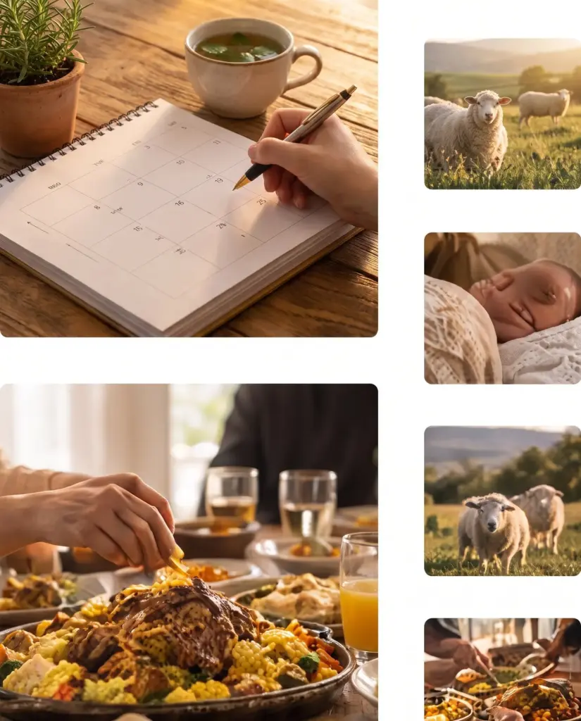 Une main écrit sur un calendrier posé sur une table