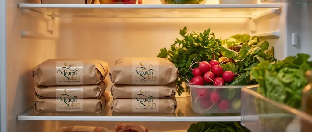 Colis de viande rangés au réfrigérateur