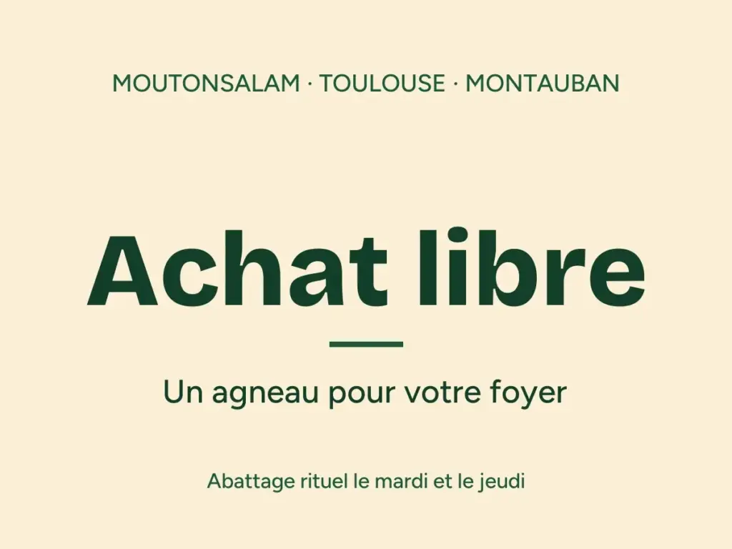 Carte crème portant les mots Achat libre, un agneau pour votre foyer