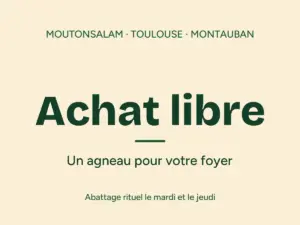 Carte crème portant les mots Achat libre, un agneau pour votre foyer